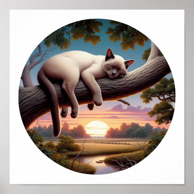 Póster Una imagen 3D circular de un hermoso gato siamés (Frente)