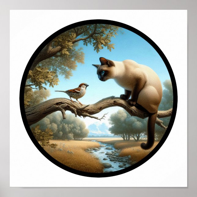 Póster Una imagen 3D circular de un hermoso gato siamés (Frente)