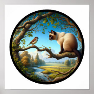 Póster Una imagen 3D circular de un hermoso gato siamés