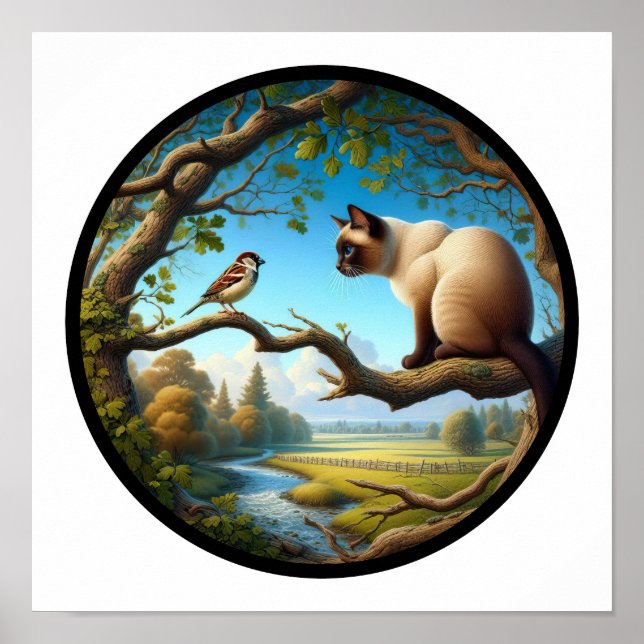 Póster Una imagen 3D circular de un hermoso gato siamés (Frente)