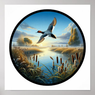 Póster Una imagen 3D circular de un hermoso pato canvasba