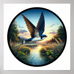 Póster Una imagen 3D circular de una golondrina de árbol