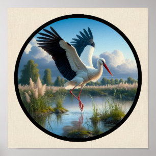 Póster Una imagen 3D circular de una hermosa cigüeña blan