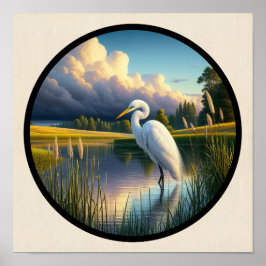 Póster Una imagen 3D circular de una hermosa Garza Blanca