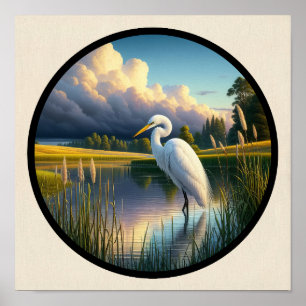Póster Una imagen 3D circular de una hermosa Garza Blanca