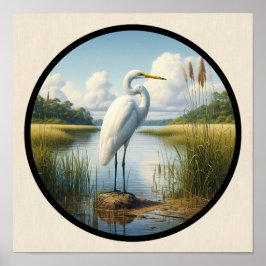 Póster Una imagen 3D circular de una hermosa Garza Blanca