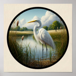 Póster Una imagen 3D circular de una hermosa garza grande