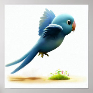 Póster Una imagen acuarela 3D de un loro con la cabeza az