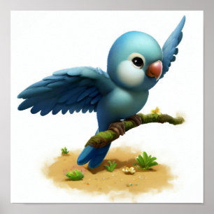 Póster Una imagen acuarela 3D de un loro con la cabeza az