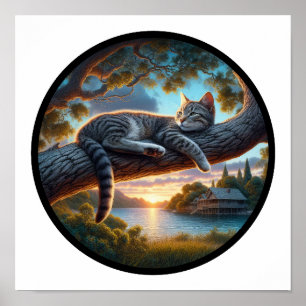 Póster Una imagen circular en 3D de un hermoso gato de Ta