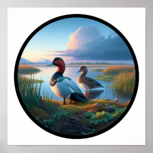 Póster Una imagen circular en 3D de un hermoso pato vasal