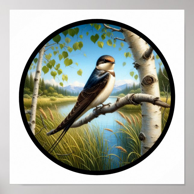 Póster Una imagen circular en 3D de una golondrina percha (Frente)