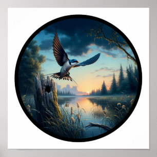 Póster Una imagen circular en 3D de una golondrina voland