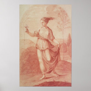 Póster Una joven caminando descalza en un paisaje