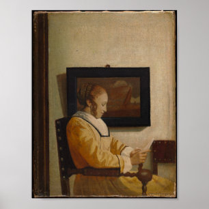 Póster Una joven leyendo — Retrato de viejo maestro