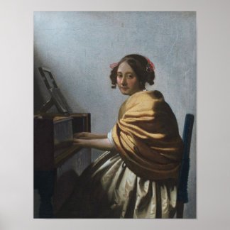 Póster Una joven sentada en las vírgenes por Vermeer -