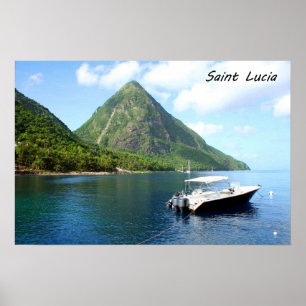 Póster Una lancha de carreras delante de los Pitons en