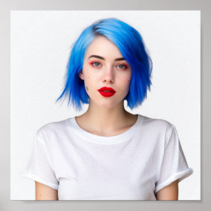 Póster Una linda modelo de cabello azul con Gildan Tee