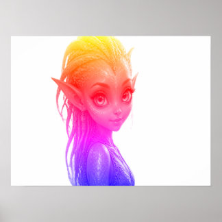 Póster Una linda niña alienígena extraterrestre rosa en u