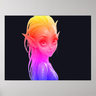Póster Una linda niña extraterrestre rosa en una pared