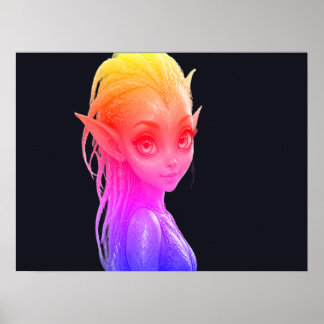 Póster Una linda niña extraterrestre rosa en una pared