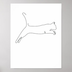 Póster Una línea dibujando Katze springing Single Art