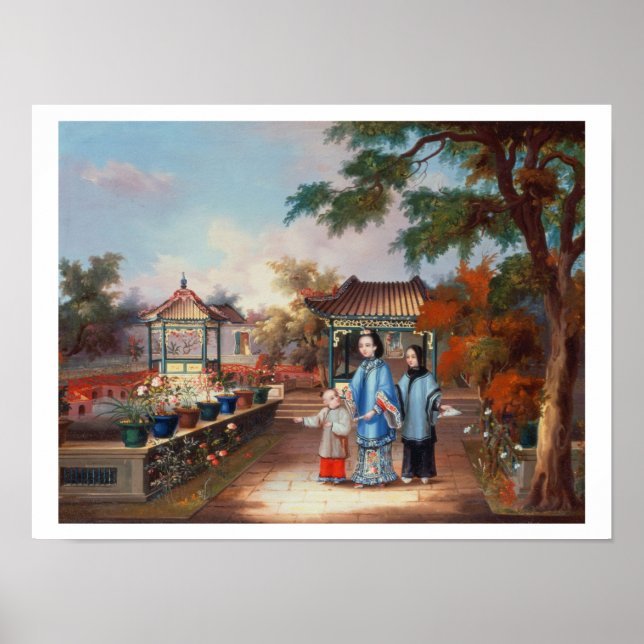 Póster Una madre con sus hijos en un jardín chino, c. (Frente)
