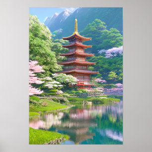 Póster Una majestuosa Pagoda de Madera