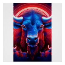 Una Manada De Buffaloes Rojos Blancos Y Azules