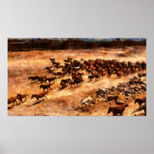 Póster Una manada de caballos salvajes corriendo. Trabajo