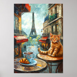 Póster Una mañana en París Gato de jengibre en un café