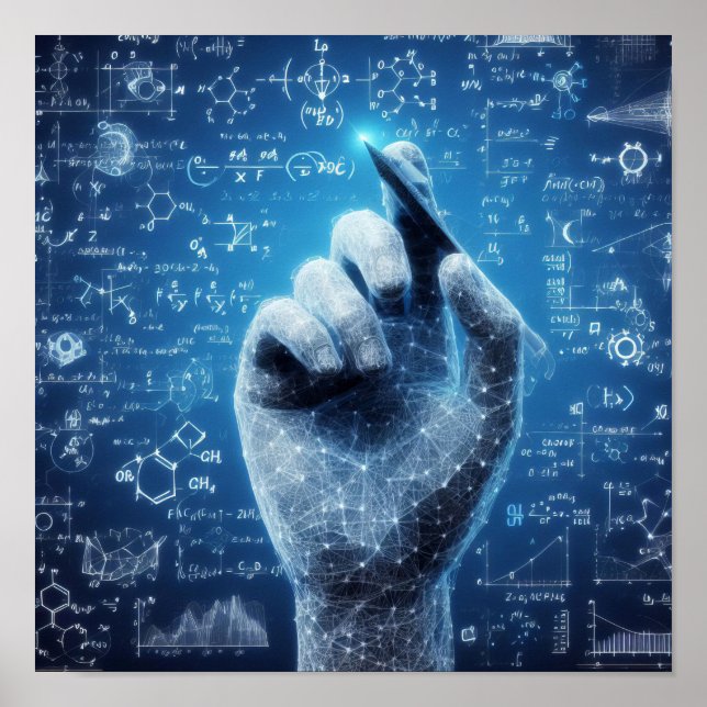 Póster Una mano humanoide superpuesta en una hoja de dato (Frente)