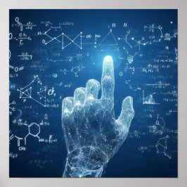 Póster Una mano humanoide superpuesta en una hoja de dato