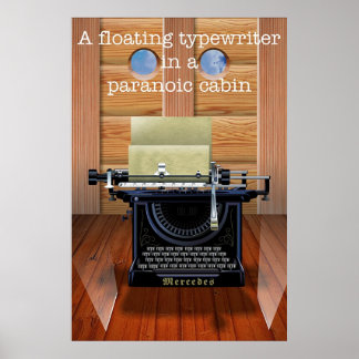 Póster Una máquina de escribir flotante en una cabina par