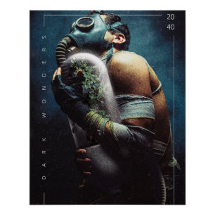Póster Una máscara futurista de oxígeno vegetal se pregun