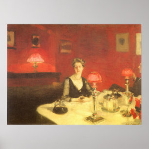 Póster Una mesa de comedor por la noche por John Singer S