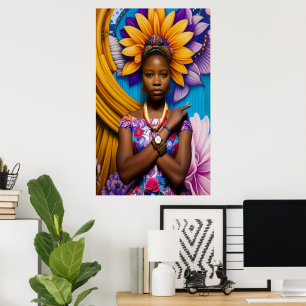 Póster Una mujer africana maravillosa con un reloj