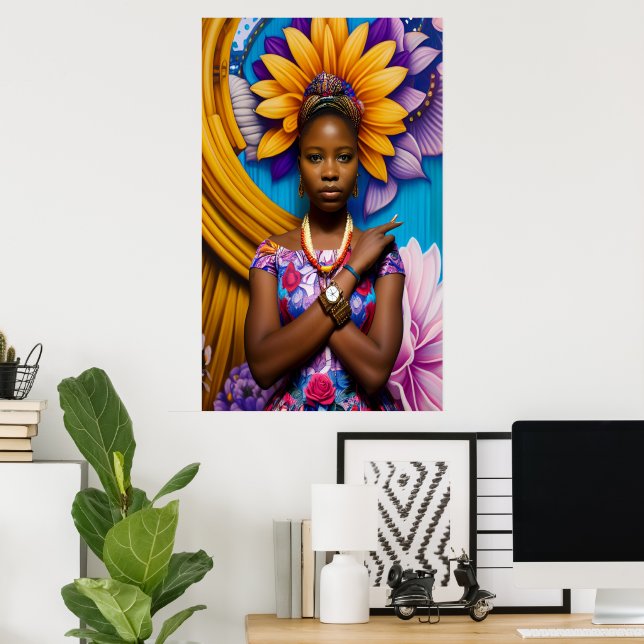 Póster Una mujer africana maravillosa con un reloj (Oficina en casa)