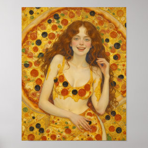 Póster Una mujer alegre con vestido de pizza