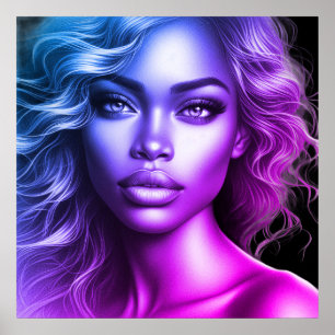 Póster Una mujer azul y púrpura linda en una pared