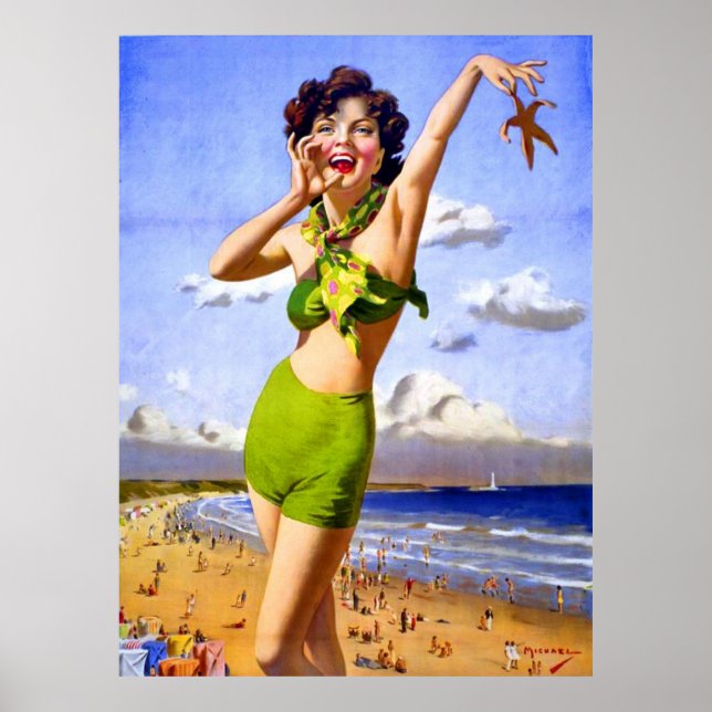 Póster Una mujer bañada en la playa (Frente)