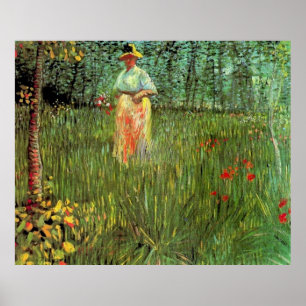 Póster Una mujer caminando en un jardín