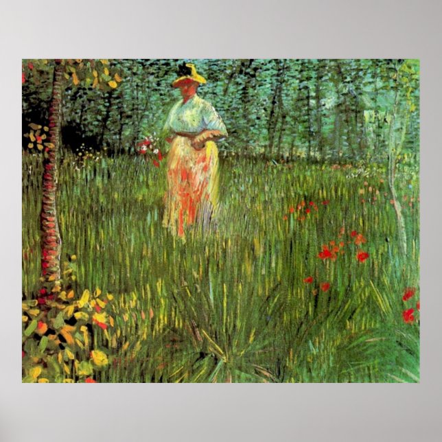 Póster Una mujer caminando en un jardín (Frente)