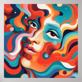 Póster Una mujer colorida y vibrante arremetida de emocio