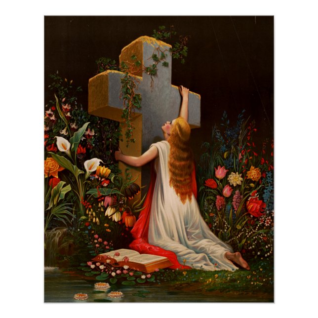Póster Una mujer con cruz reza (Anverso)