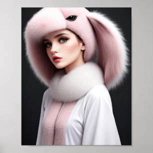 Póster Una mujer con gorra de conejo