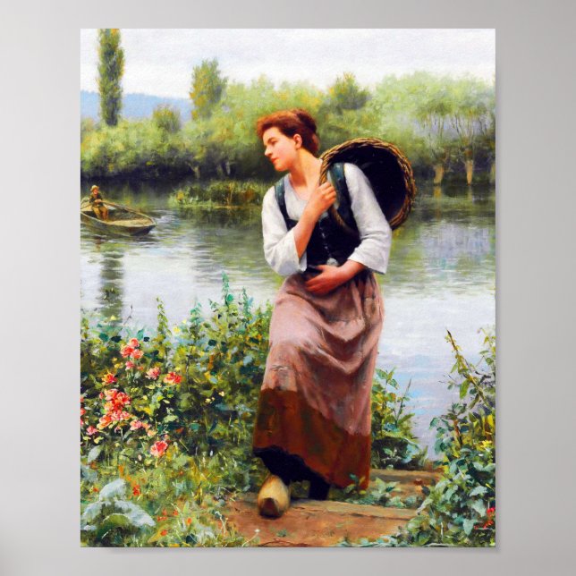 Póster Una mujer con una canasta de Daniel Ridgway Knight (Frente)