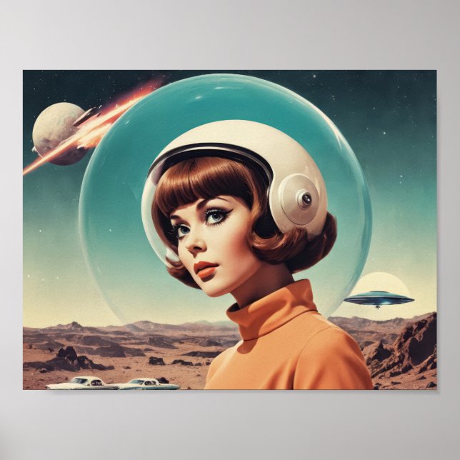 Póster Una mujer de ciencia ficción retro del turismo en  (Frente)