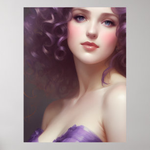 Póster Una mujer de Curly Haired en morado