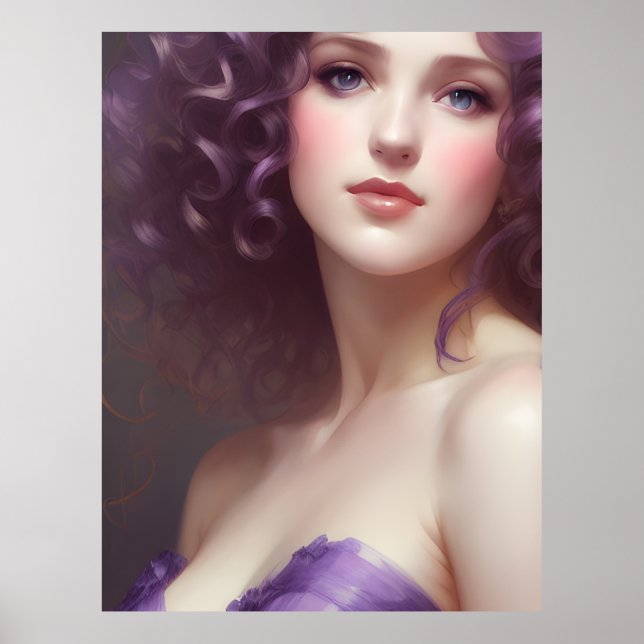 Póster Una mujer de Curly Haired en morado (Frente)